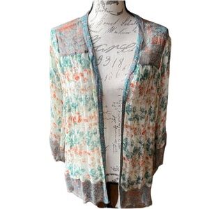 Sundance Open Front Sheer Floral Boho Cardigan Top Sz One Size